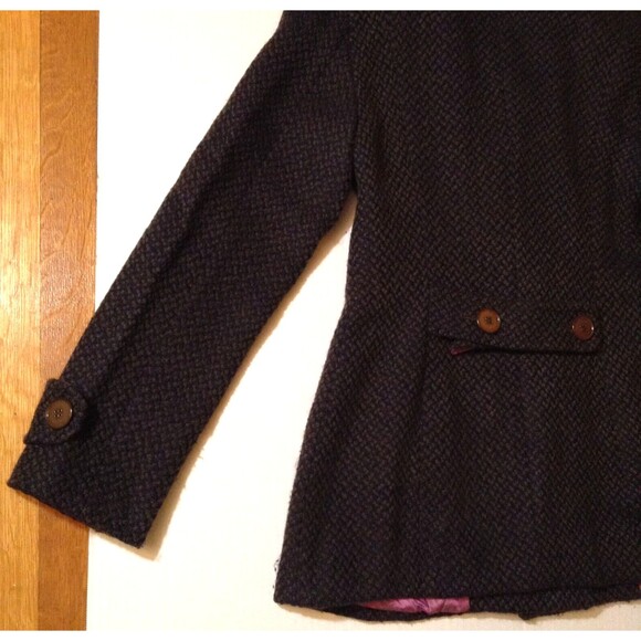 Vtg Wool Coat Women 8 Brown Pea Coat Tweed Double Breasted Boho Granny Retro 90s - Picture 8 of 12